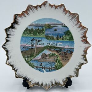 VNTG Lake Tahoe California Souvenir Plate Gold Trim Starburst Design